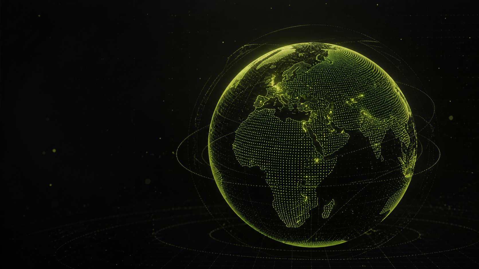 A luminous digital globe formed from lime particles